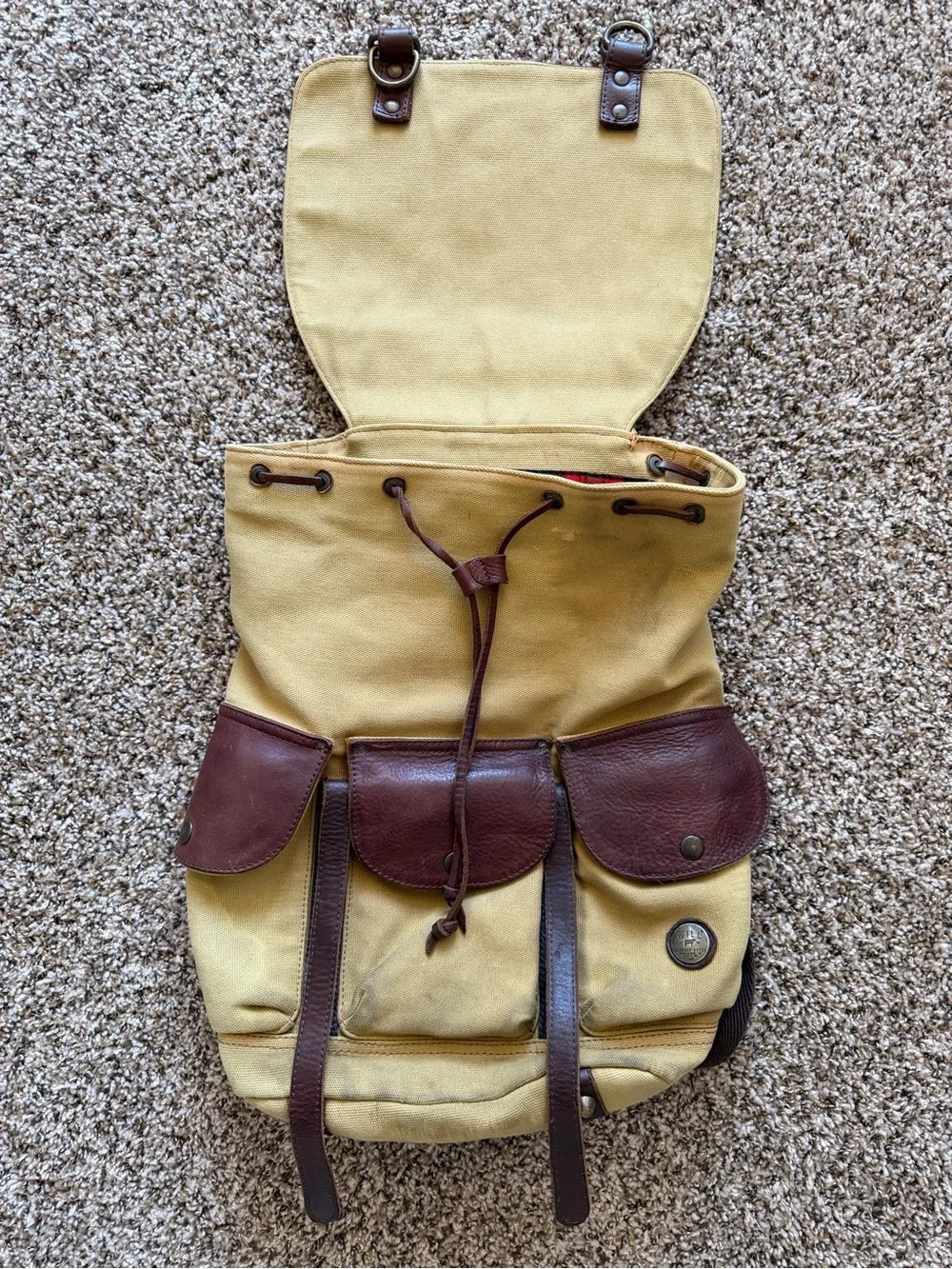 Vintage WILL Leather Goods Lennon Backpack Khaki Canvas